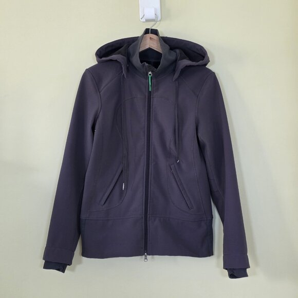 Lululemon Softshell Jacket Womens S/M Gray Zip LS Silverscent Hood Fleece Inside - Picture 15 of 16
